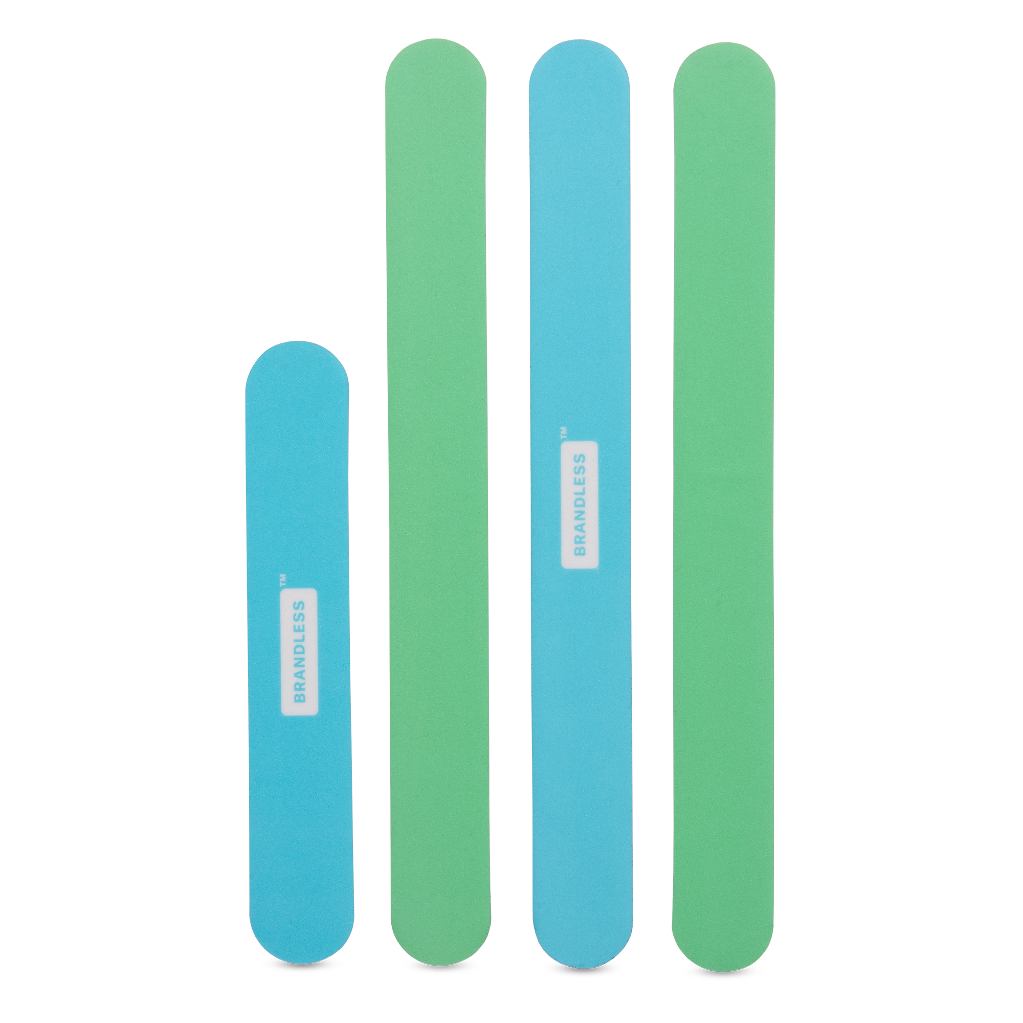 Emery Board Set, showing 3 tall and 1 short boards. Blue and green colors.