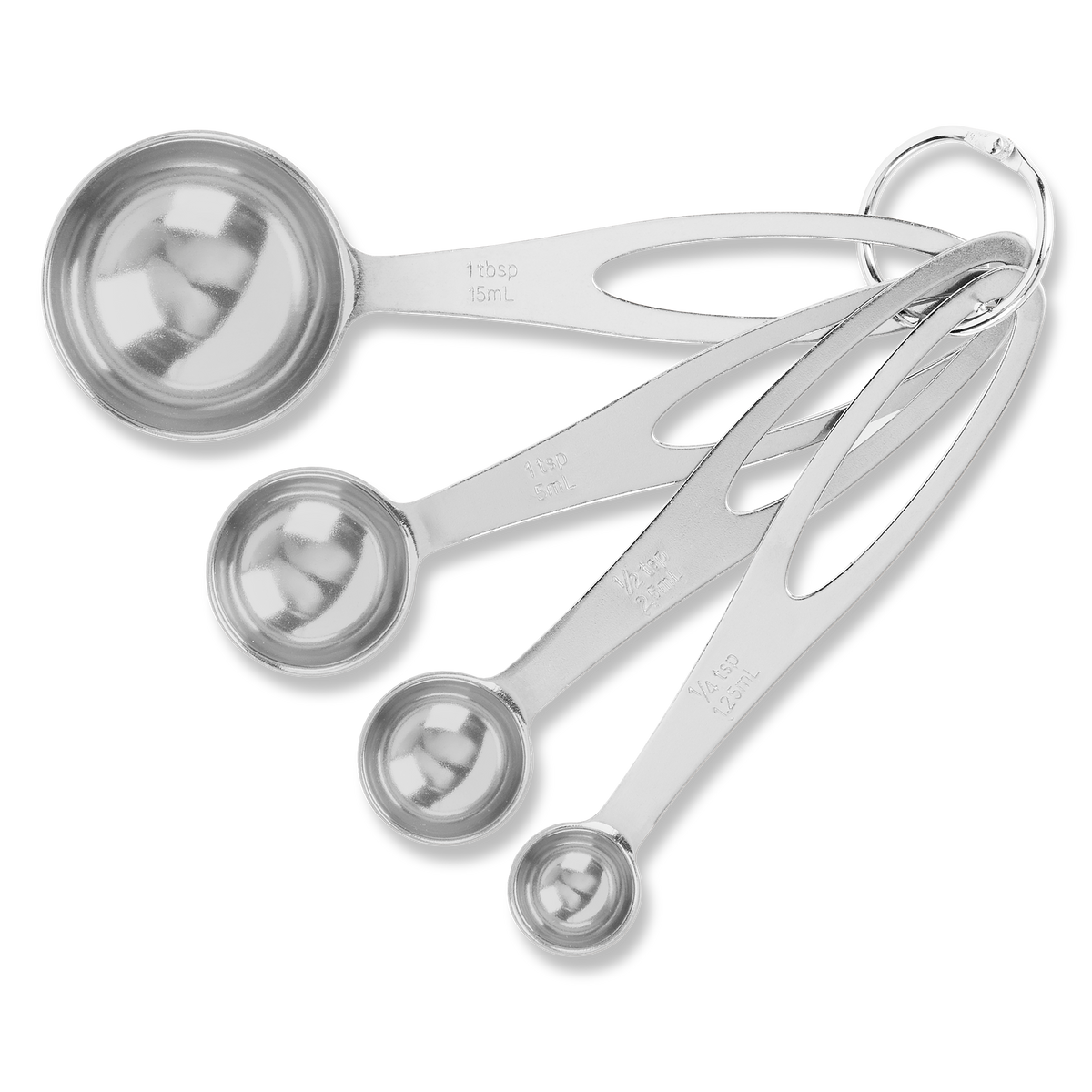 Top view, showing hemispherical spoon shapes of the brandless measuring spoon set.