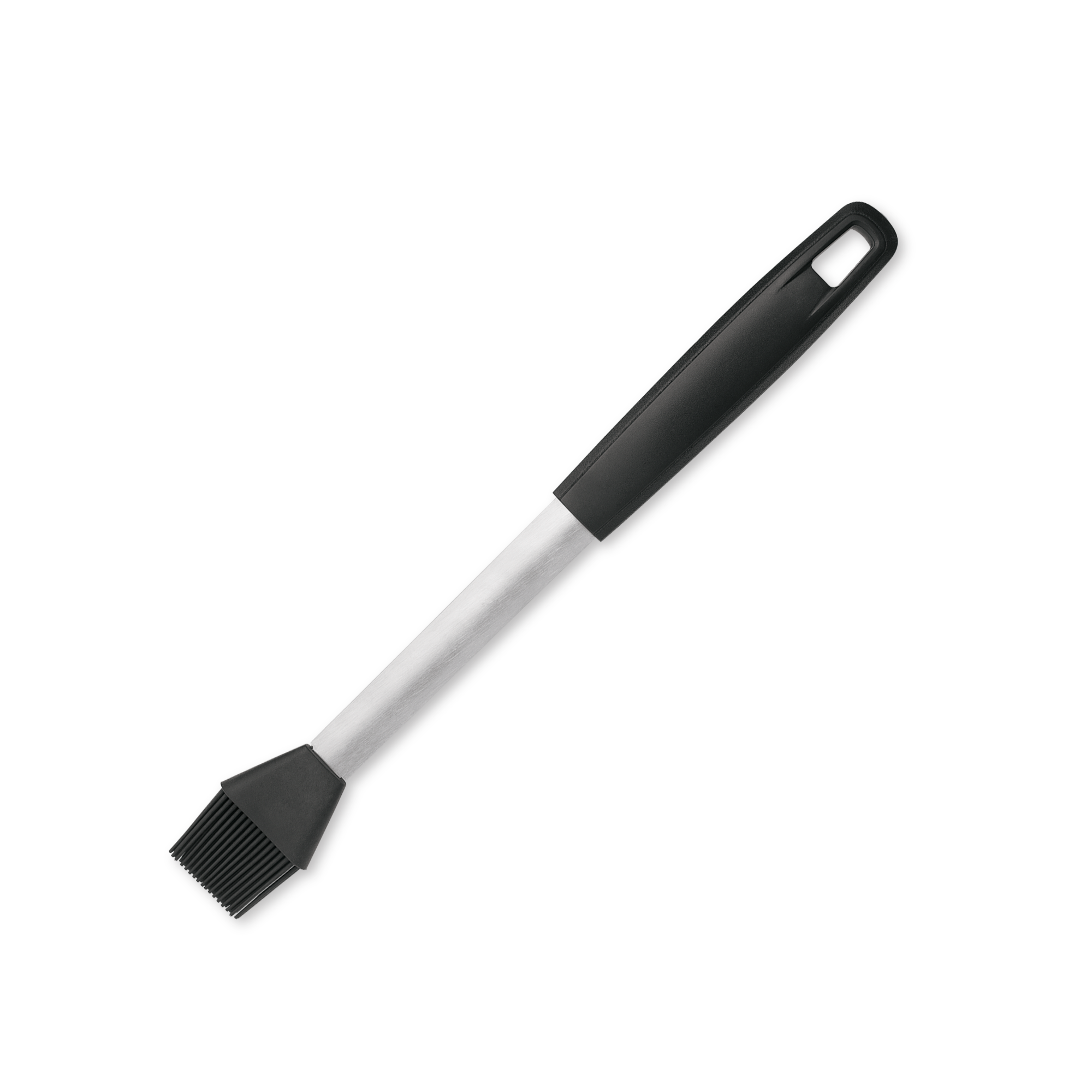 Grill Basting Brush: stainless steel, silicone bristles, non-slip nylon handle, easy-clean removable head, Brandless. Designed for outdoor grills.