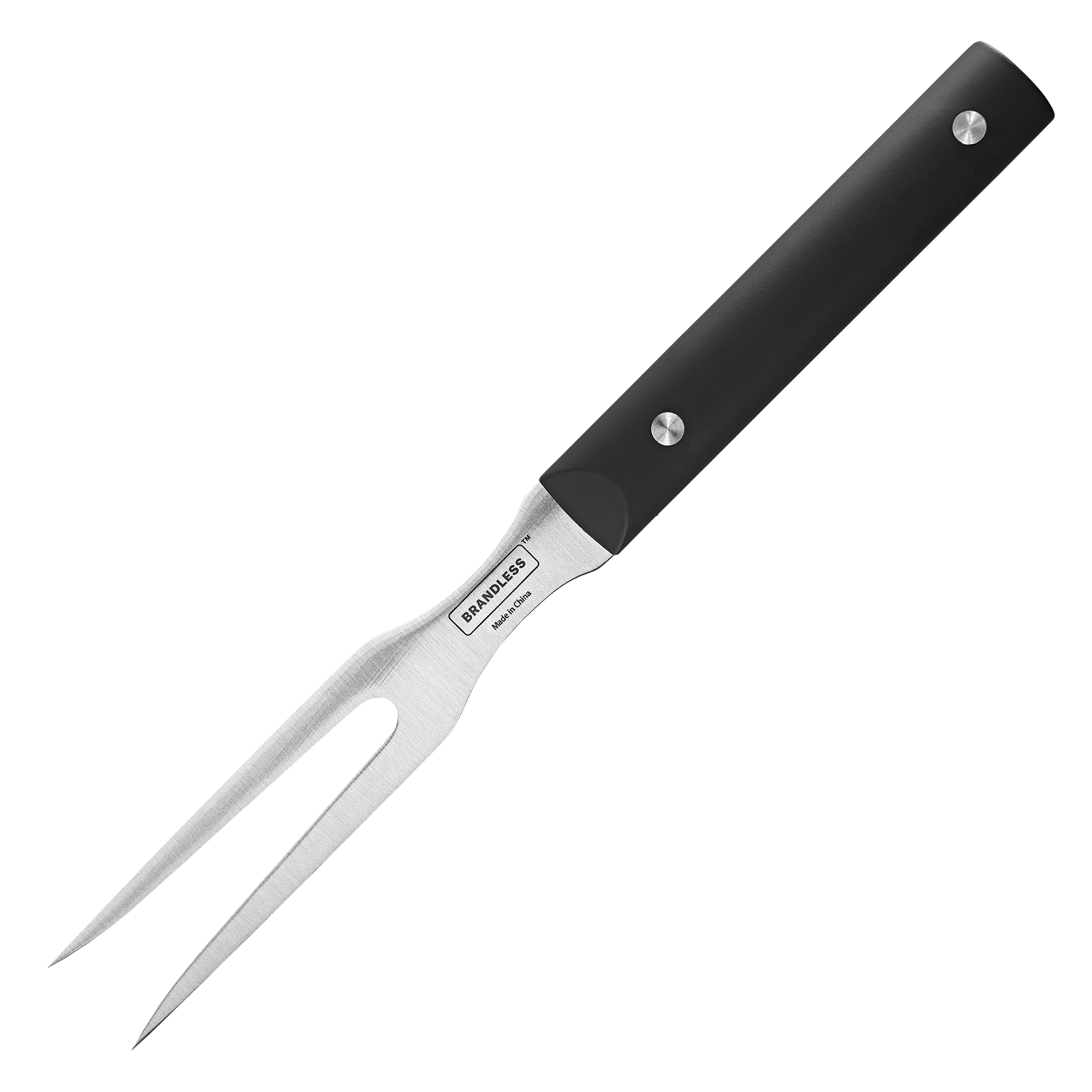 Product photo, Carving fork with black riveted handle.