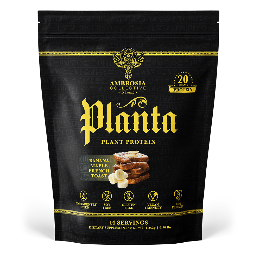 Banana Maple French Toast Planta, 14 servings. Net weight 410.2g, 0.90 lbs.. Dietary Supplement. Gluten Free, soy free, no added sugar, vegan, eco-friendly.